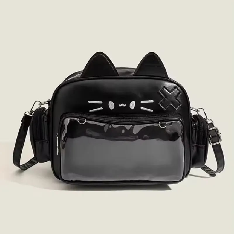 Cat PU Backpack Foldable Preppy School Bag