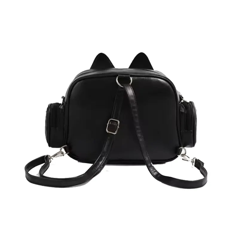 Cat PU Backpack Foldable Preppy School Bag