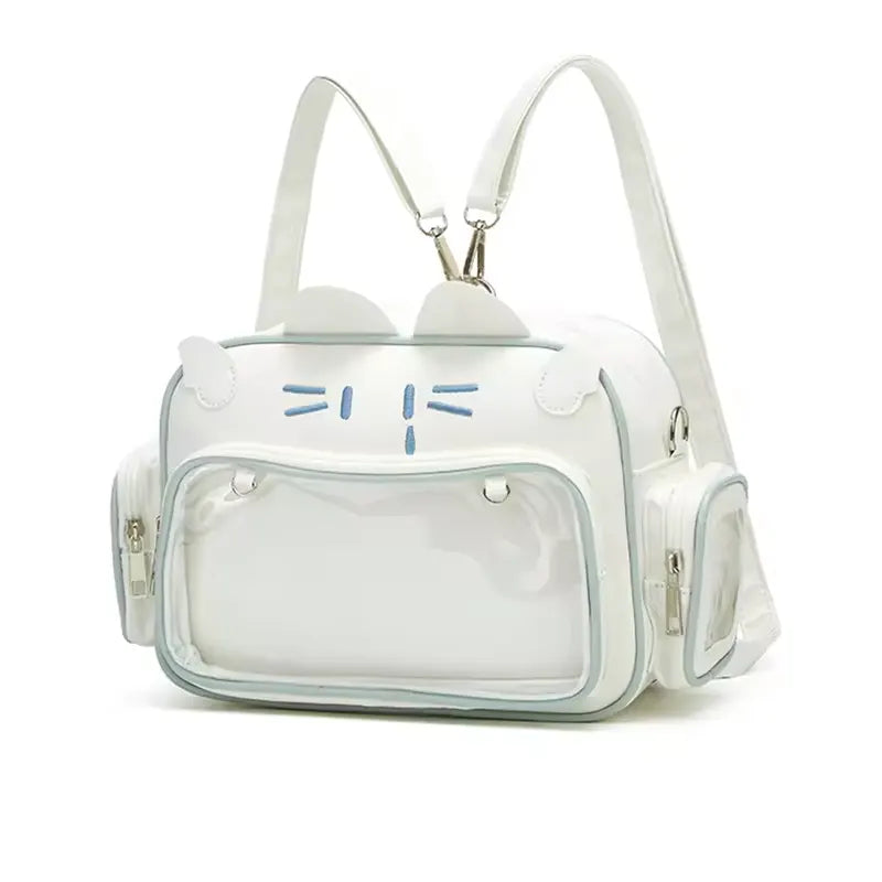 Cat PU Backpack Foldable Preppy School Bag