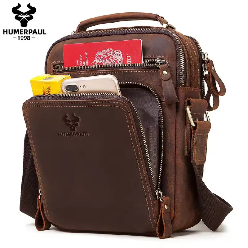 HUMERPAUL Men's Shoulder, Cross & Messenger Leather Bag