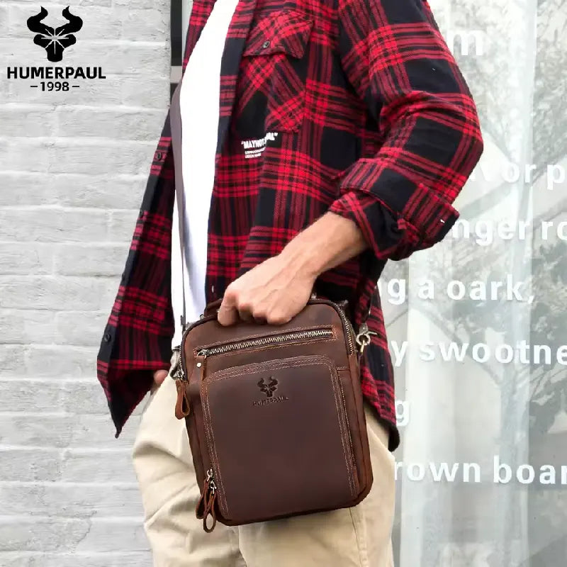 HUMERPAUL Men's Shoulder, Cross & Messenger Leather Bag