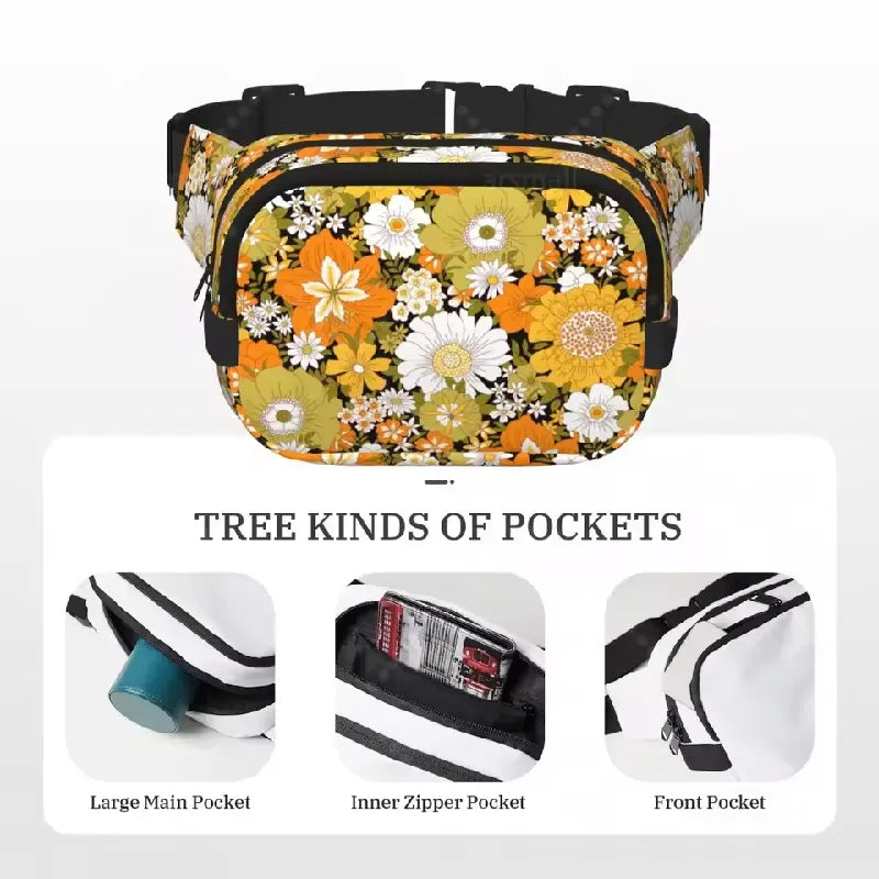 Boho Floral Double Layer Waist Bag – Bright Blossom Print