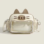 Cat PU Backpack Foldable Preppy School Bag